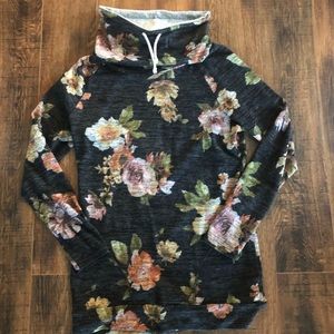 Cowl neck black sweatshirt.